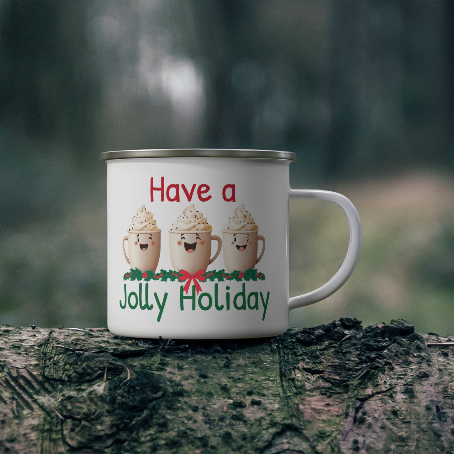 Jolly Holiday Cocoa Cups -Enamel Camping Mug