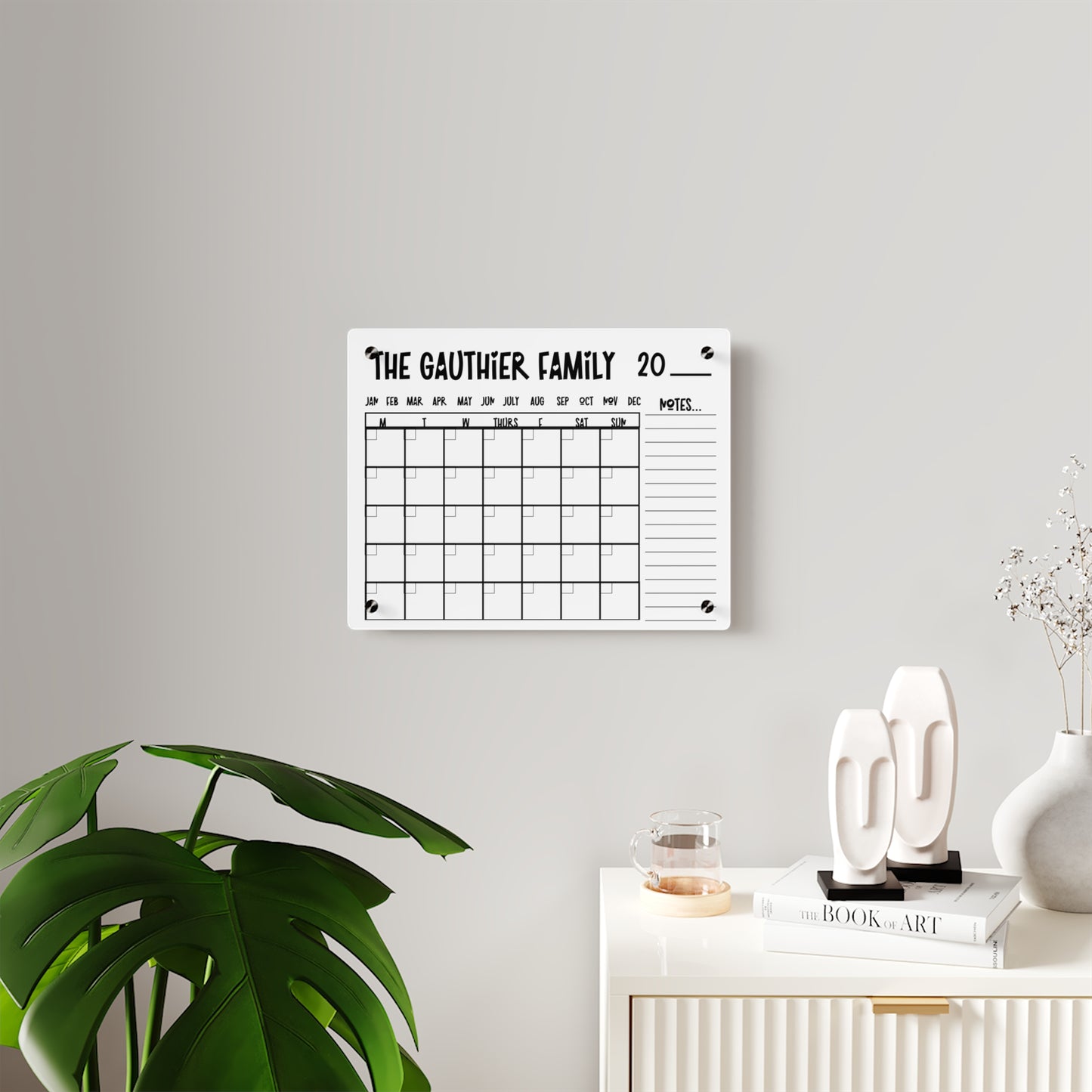 Personalized Erasable Calendar, Decorative Acrylic