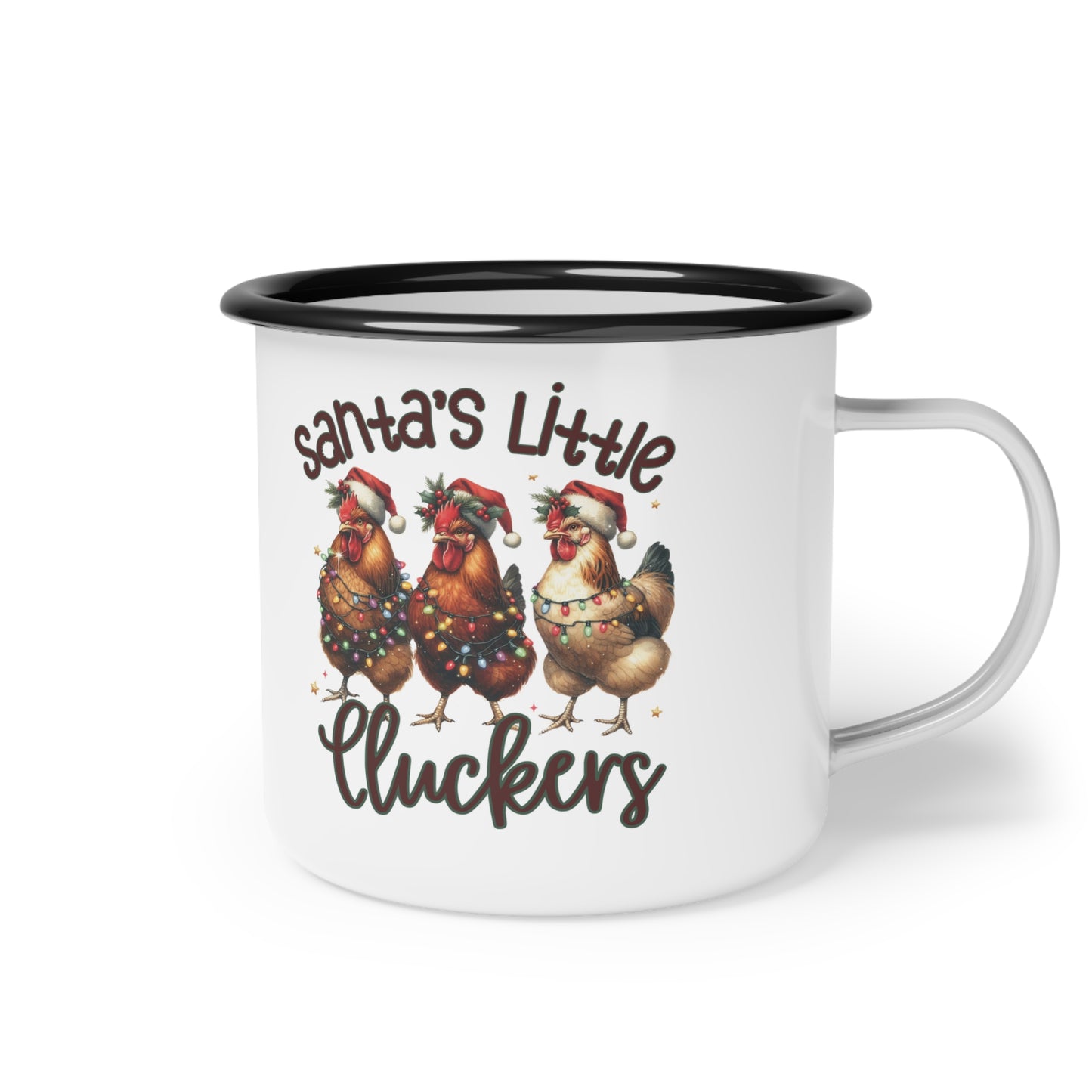 Santa's Little Cluckers -Enamel Camp Cup