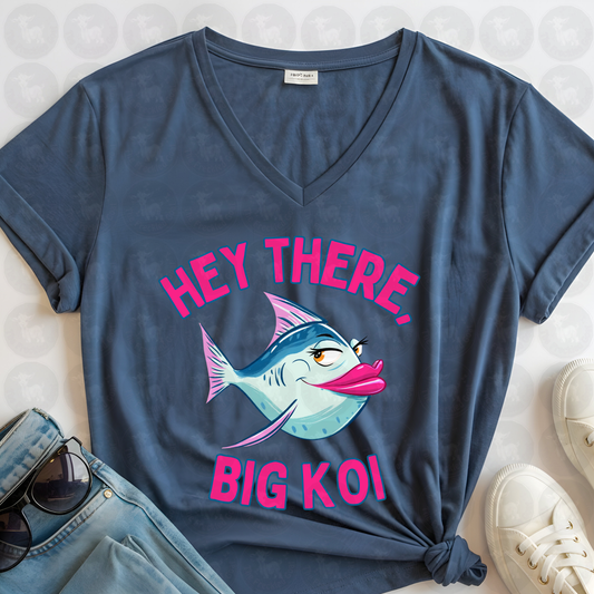 Hey There Big Koi Funny Fish Art | Sassy Cartoon Koi with Lips | Humorous Ocean Lover Gift | Playful Coastal Wall Print or Shirt Design