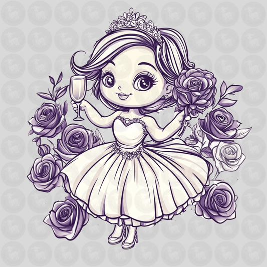 Vintage Purple Bride Cartoon Digital Design Download