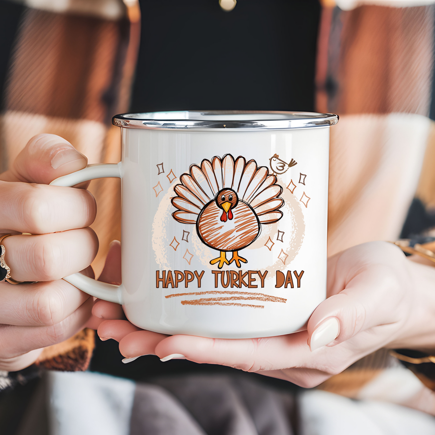 Happy Turkey Day Thanksgiving Holiday Enamel Camping Glamping Mug