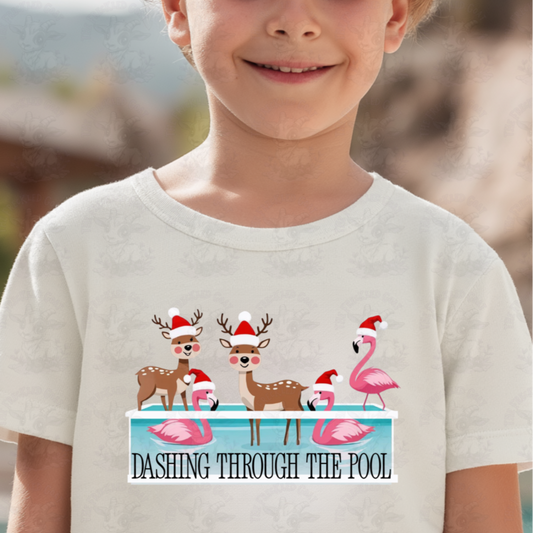Christmas in July Digital Download | Dashing Through The Pool Christmas Art | Funny Summer Holiday Flamingo & Reindeer Design | Tropical Pool Party Shirt or Decor