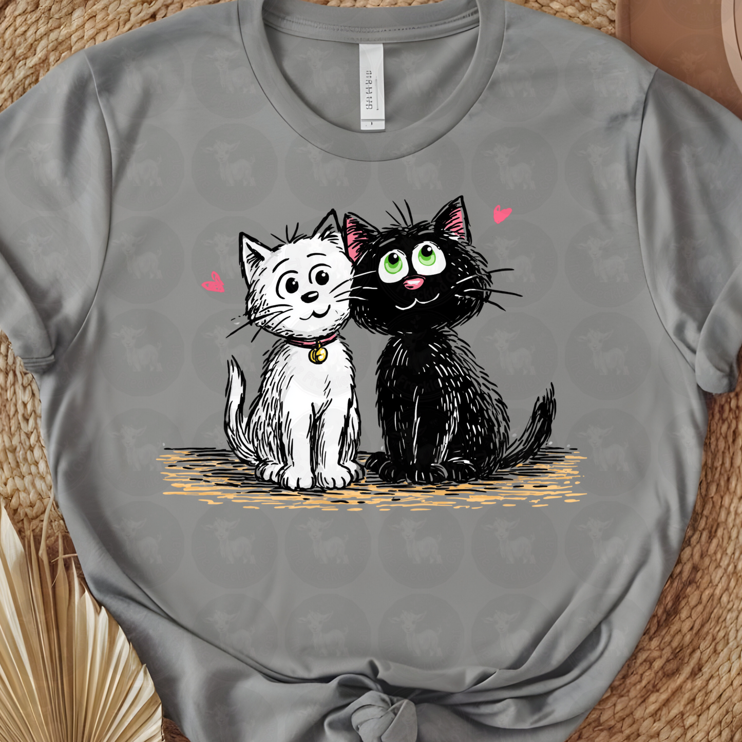 Cute Black and White Cat Couple Art | Adorable Kitty Love Illustration | Romantic Pet Lover Wall Print or Shirt Design | Cartoon Cats in Love