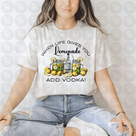 Lemonade and Vodka Summer Drink Art | Vintage Cocktail Print with Lemons | Funny Bar Decor or Party Shirt Design | Boozy Lemon Mason Jar Graphic