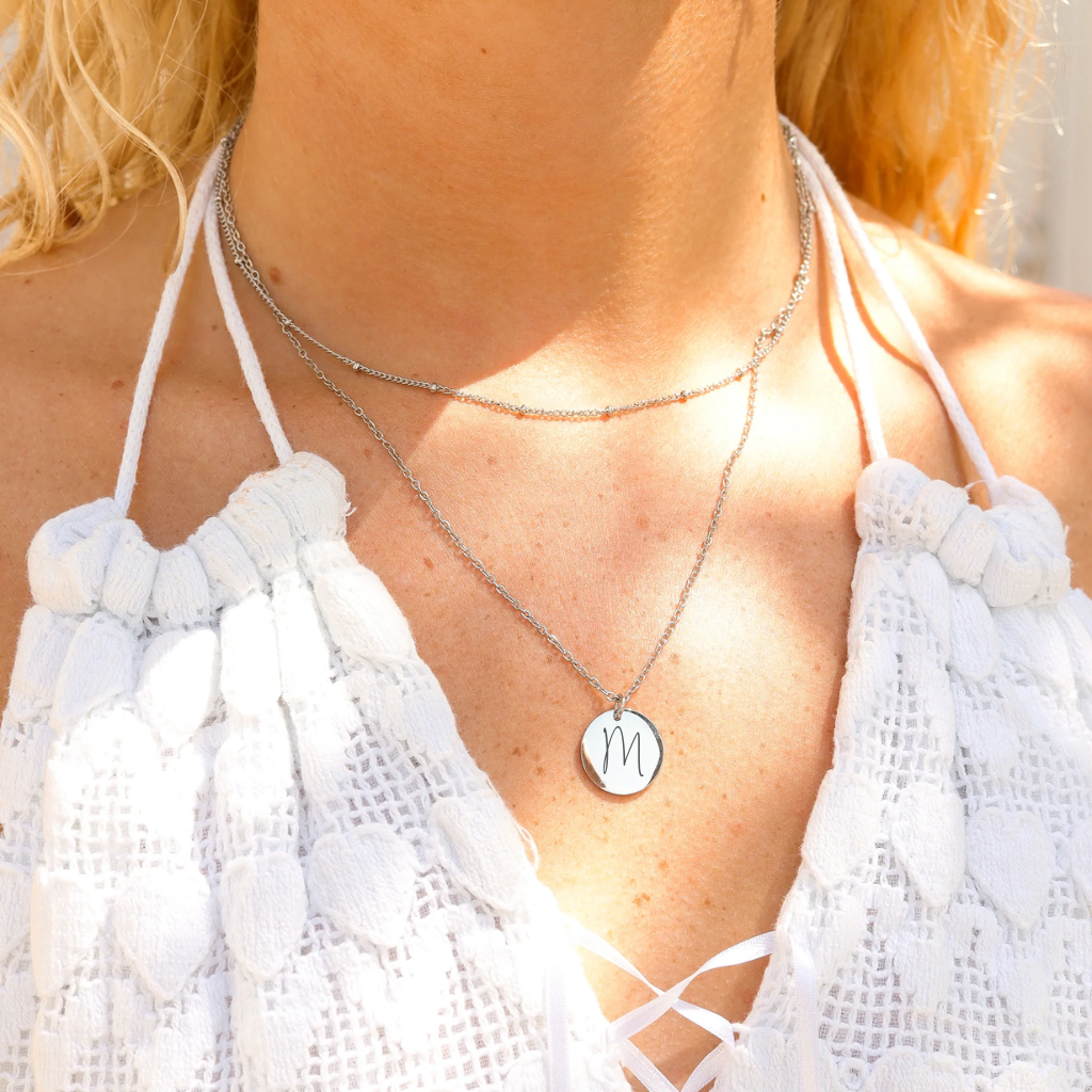 Loop & Satellite Chain Blank Disc Layered Necklace (Engravable)