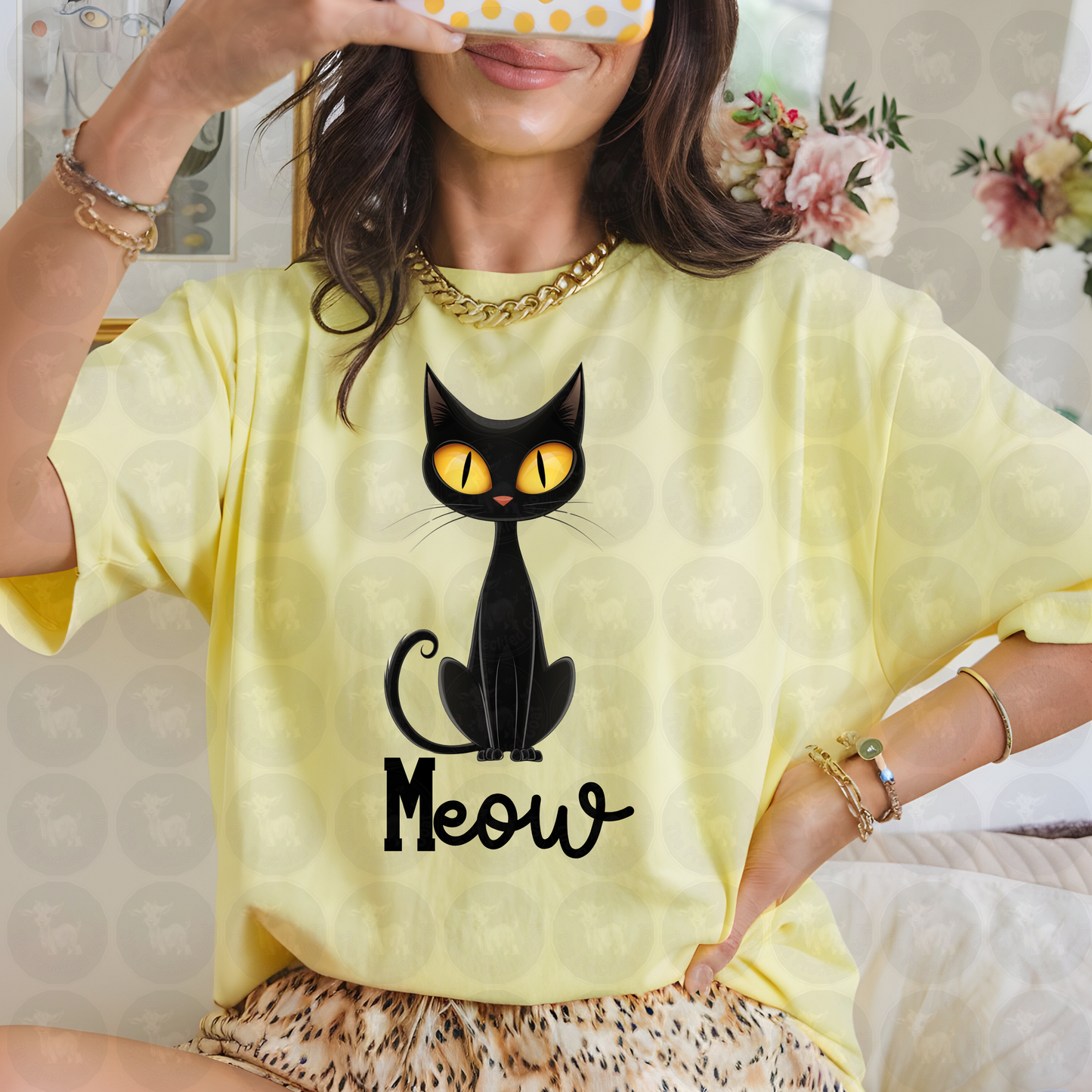 Black Cat with Yellow Eyes Art Print | Cute Minimalist Cat Lover Design | Sleek Feline Wall Decor or Shirt Graphic for Pet Fans