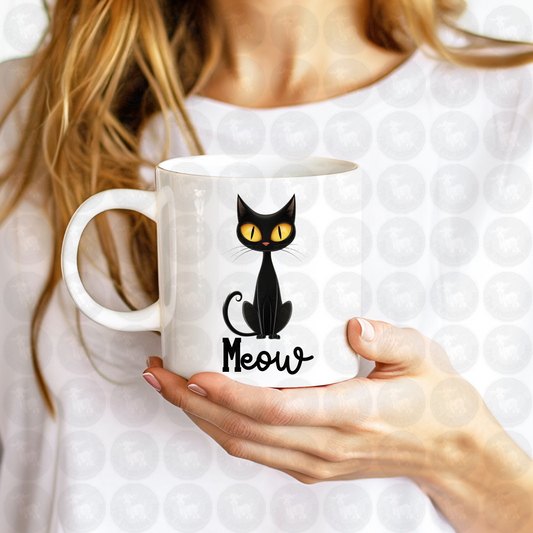 Black Cat with Yellow Eyes Art Print | Cute Minimalist Cat Lover Design | Sleek Feline Wall Decor or Shirt Graphic for Pet Fans