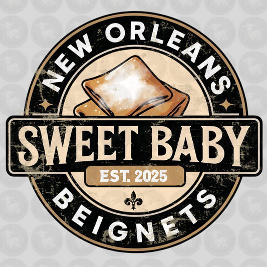New Orleans Sweet Baby Beignets Retro Logo Print | Vintage Bakery Wall Art | Southern Café Kitchen Decor | French Quarter Style Poste
