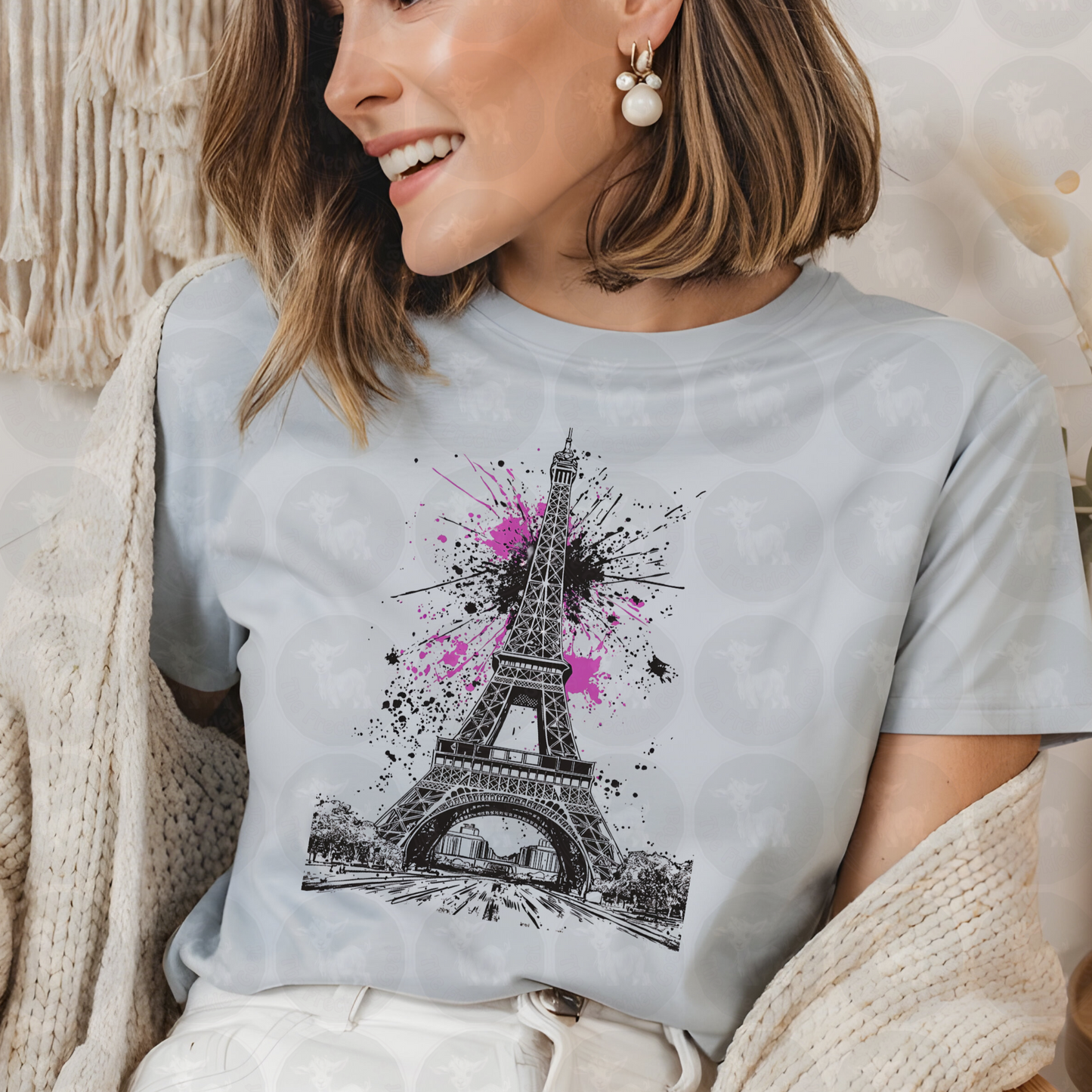 Eiffel Tower Graffiti Art Print | Edgy Paris Street Style Wall Decor | Pink and Black Urban Paris France Illustration | Modern Parisian Poster Design