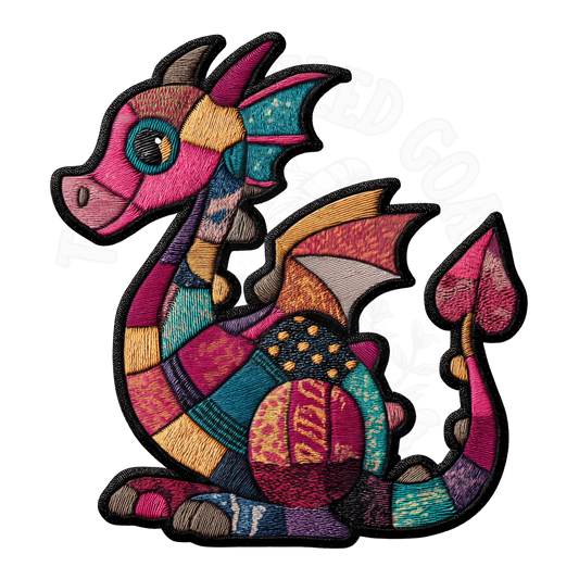 Patchwork Dragon Design | Faux Quilt Dragon Art | Colorful Fantasy Dragon PNG | Whimsical Dragon Shirt & Patch Design | Digital Download