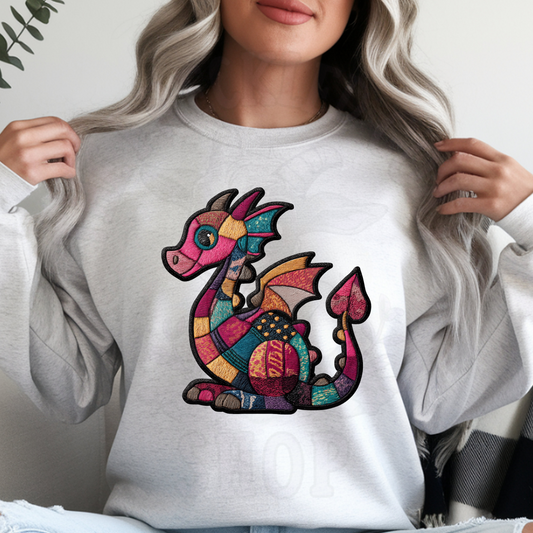 Patchwork Dragon Design | Faux Quilt Dragon Art | Colorful Fantasy Dragon PNG | Whimsical Dragon Shirt & Patch Design | Digital Download