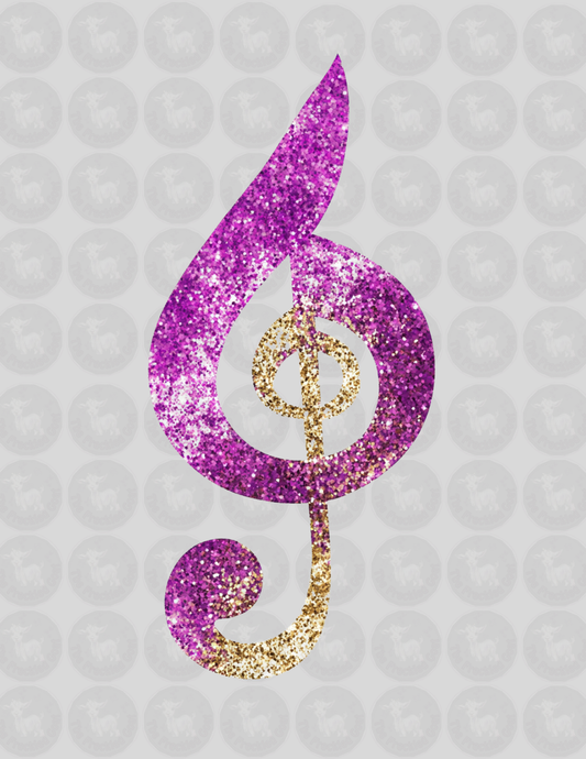 Pink and Gold Glitter Treble Clef Art | Sparkly Music Note Wall Print | Glam Music Room Decor | Gift for Musicians and Music Lovers