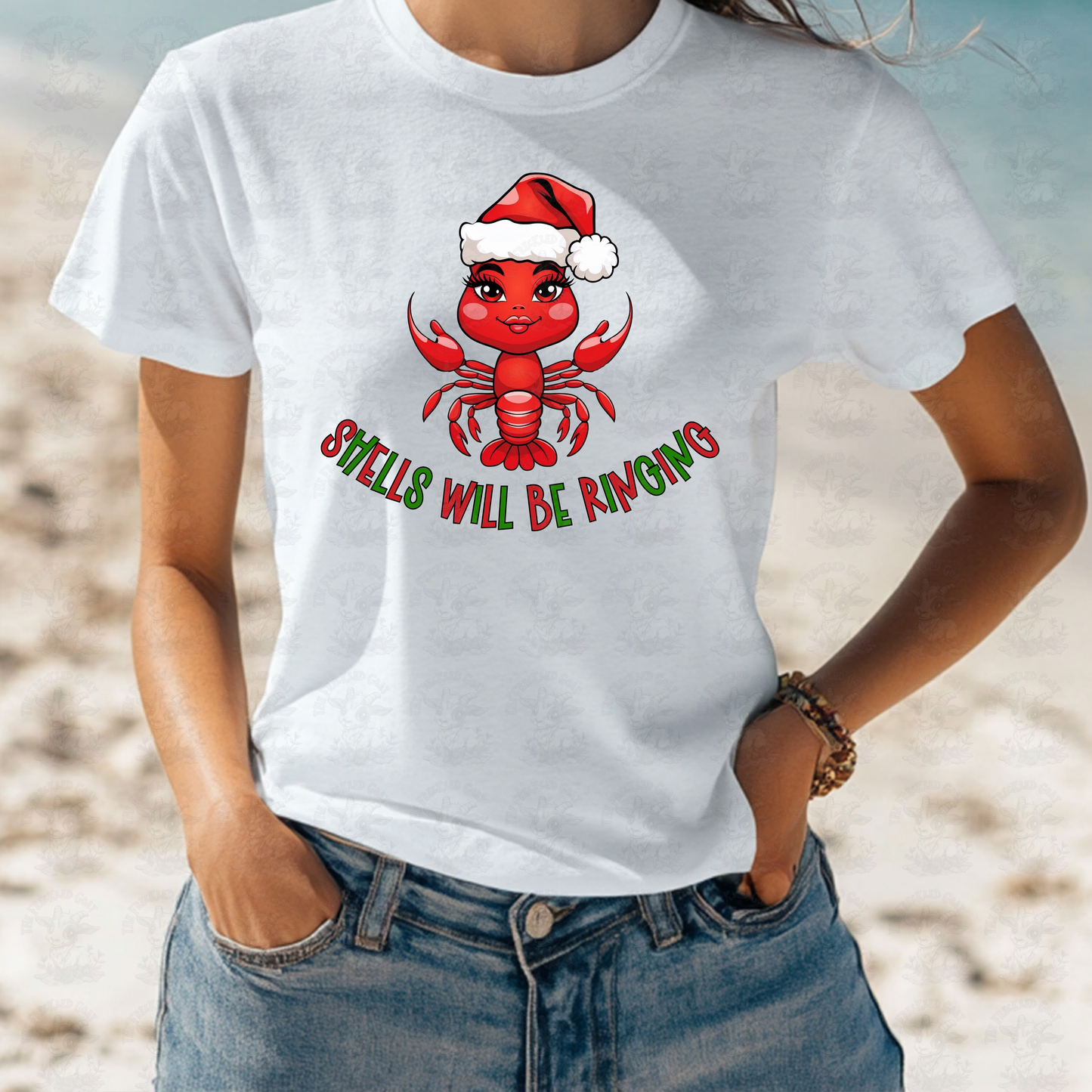 Shells Will Be Ringing | Christmas in July Png | Funny Christmas Crawfish Girl Design | Bougie Louisiana Holiday Crawfish Digital Design Download