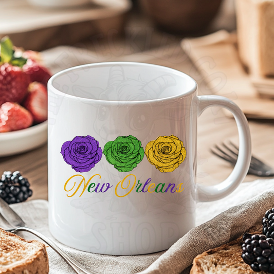 Mardi Gras Rose Design | New Orleans Digital Art PNG | Purple Green Gold Rose Illustration | Cute Flower Mardi Gras Download | Glitter Flower Download | Digital Download