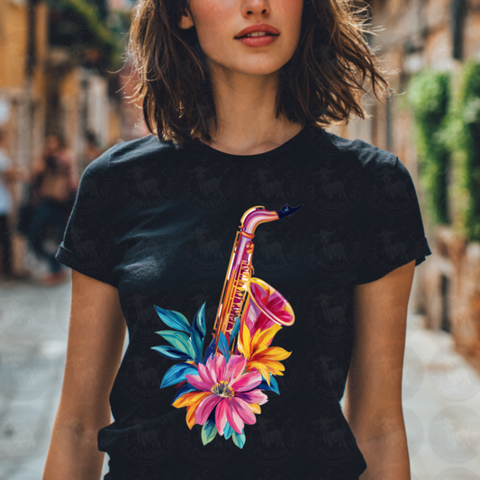 Watercolor Saxophone with Tropical Flowers Art Print | Vibrant Jazz Wall Decor | Colorful New Orleans Music Poster | Floral Musician Gift