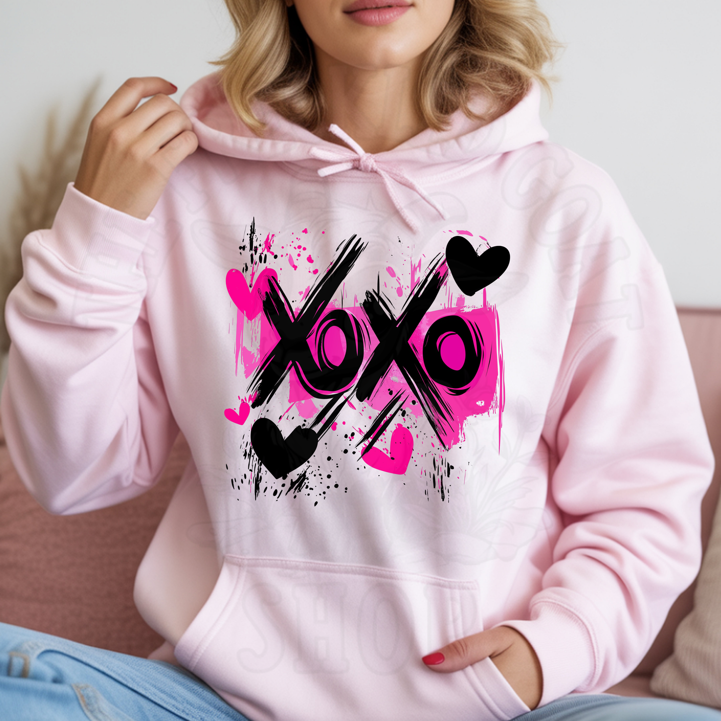 XOXO Valentine Design PNG | Neon Pink Love Art | Grunge Heart Illustration | Instant Download Valentine Graphic